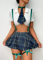 New Sexy Role Play Mesh JK Uniform Sexy Schoolgirl Outfit Women Corset Top Plaid Checkered Mini Skirt With Suspenders Charm TYHF