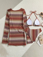 Print With Long Sleeve Cover Up Bikini Women Swimsuit Female Swimwear Three-pieces Bikini Set Bather Bathing Suit Swim Beachwear