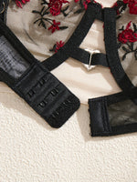 BlackRed Embroidered Floral Lingerie Set - Sexy Bra And G-string Combo with Heart Decoration Underwear Set for Women ZA824028