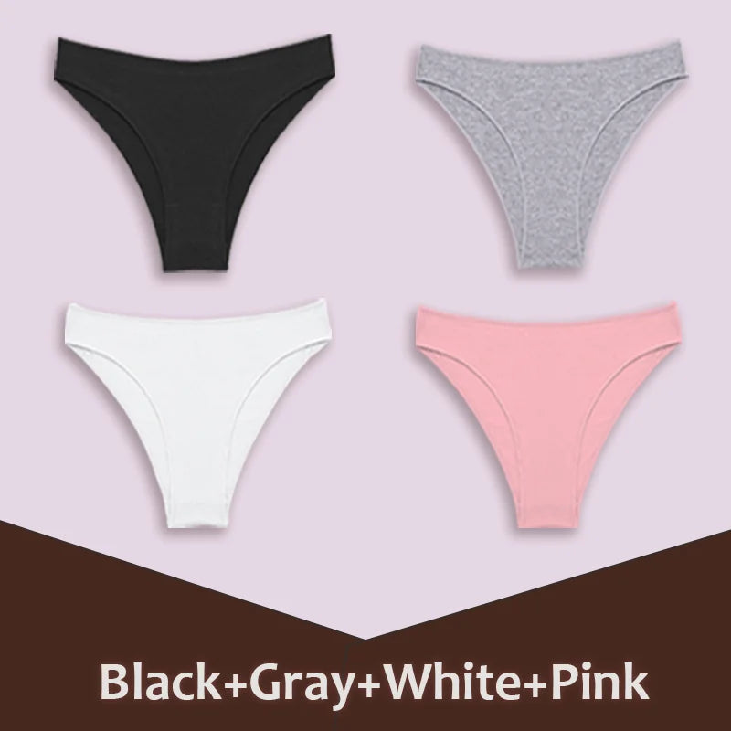 4Pcs Women's Cotton Briefs Seamless Women Sexy Panties Intimates Solid Color Breathable Underwear Female Low Waist Soft Lingerie