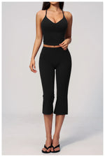 Summer New Yoga Clothing Women Solid V Neck Slim Sports Tank Top Athletic Wear High Waist Butt Lift Mid Pants Gym Fitness Suits