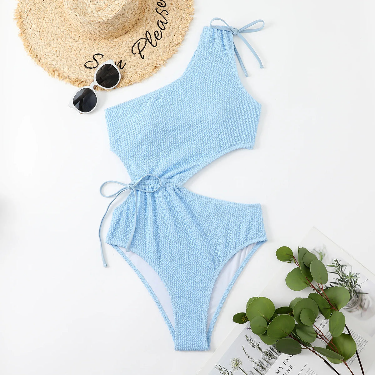 One Shoulder Women's Swimsuit One Piece Cut Out Sexy Swimwear Women 2022 Textured Monokini Solid Bathing Suit Beach Wear Purple