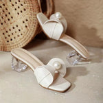 Sexy French-style High Heels 2026 New Square-toe New Chinese Style Pearl Sandals for Women, Summer, Thick Heels