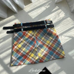 Plaid Double Waistband A-line Short SkirtWomen American Style Street High Waist Casual Collision Color Wrap Hip Skirt OJR7