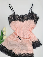 Summer Lace Silk Pajama Set Women Sleepwear Sexy Lingerie Camisole Shorts Cami Top Comfortable Casual Pijamas