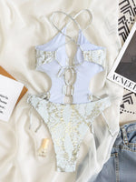 Sexy White Brozing Sequin Snake Print One Piece Swimwear Women 2026 Hollow Out Backless Thong Bikini Beach Bathing Suit Wimsuit