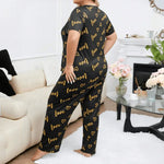 Plus Size 3XL 4XL 5XL Sleepwear Women's Heart Letters Print Pajamas Set Casual Short-Sleeve Top and Pants Loungewear