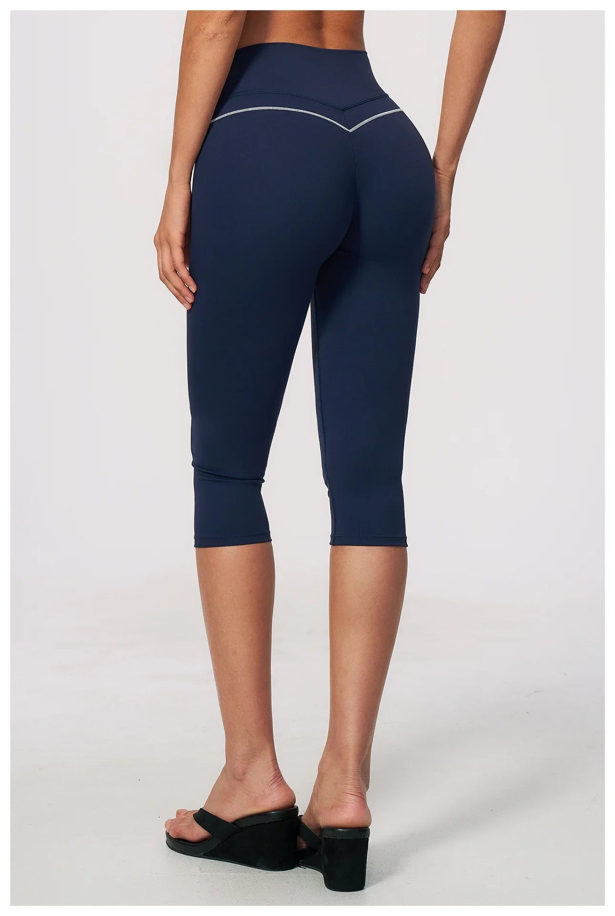 Hip Lifting Midi Length Yoga Pants Women Contrast Color Gym Sports High Waist Capri Trousers Breathable Fitness Running Leggings
