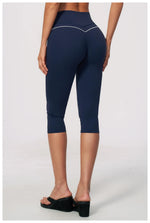 Hip Lifting Midi Length Yoga Pants Women Contrast Color Gym Sports High Waist Capri Trousers Breathable Fitness Running Leggings
