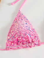Sexy Sequin Blue Micro Bikini Set Women Shiny Push Up Bra Tie Side Triangle Swimsuit Summer Bathing Suit Holiday Swimwear 2026