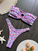Sexy Colorful Floral Printed Bandeau Bikini Female Swimsuit Women Swimwear Two-pieces Bikini set Bather Bathing Suit Swim