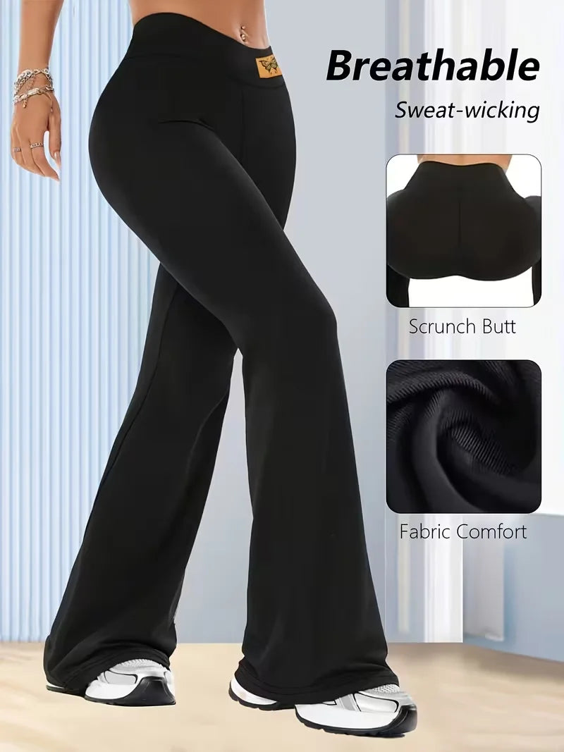 Women's Spring Summer Black Retro Wide-Leg Flare Pants, High-Waisted Slim-Fit Elastic Waist Casual Trousers, Season-Ready ,Jeans