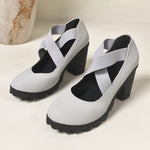 Women Mary Jane Pumps Cross Elastic Strap Suede Chunky High Heel Lug Platform Sole Dress Party Shoes Large Size