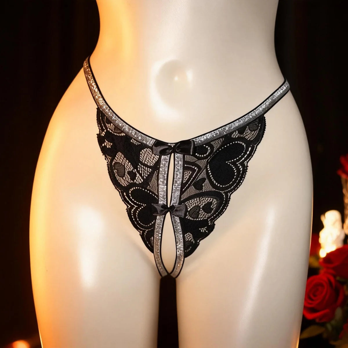 Fashion Style Low Waist Thong Panties Lace Thongs Bow Decor Elegant T Back Sexy Lingerie Bikini Female G-string Solid Underwear