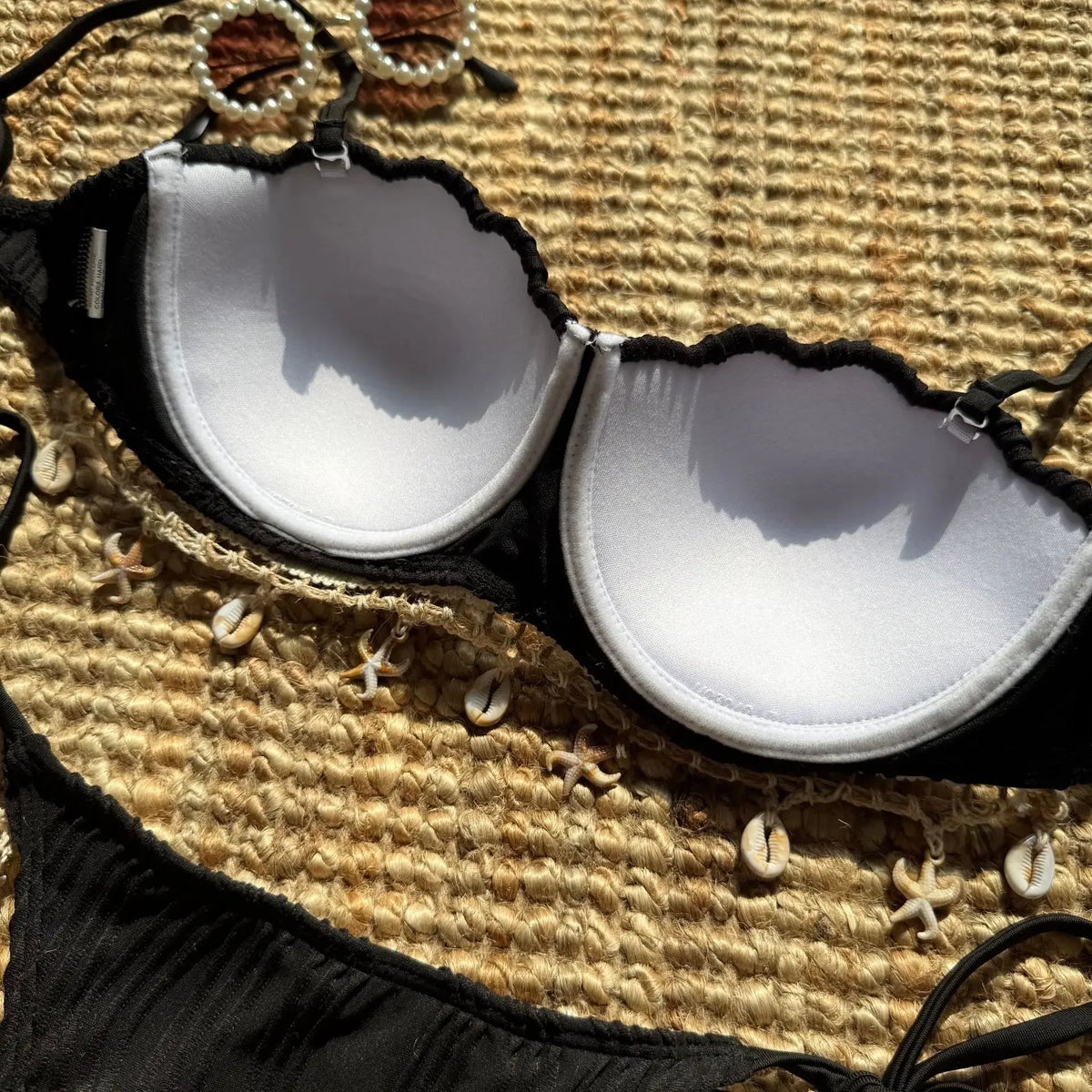 Sexy Shell Bikinis Sets Women White Ruffles Starfish Ornament Push Up Underwire Thong Swimsuit 2025 Beach Bathing Suit Swimwear