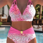 Vintage Purple Leopard Print Gradient Two Piece Swimsuit Tankini Set Women V Neck Push Up Bra Belt High Waist Swimwear 2026 3XL
