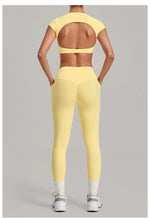 Women's Seamless Yoga Sets Sports Running High Waist Hip-lifting Pants Backless Short-sleeve Suits Workout Fitness Leggings Sets