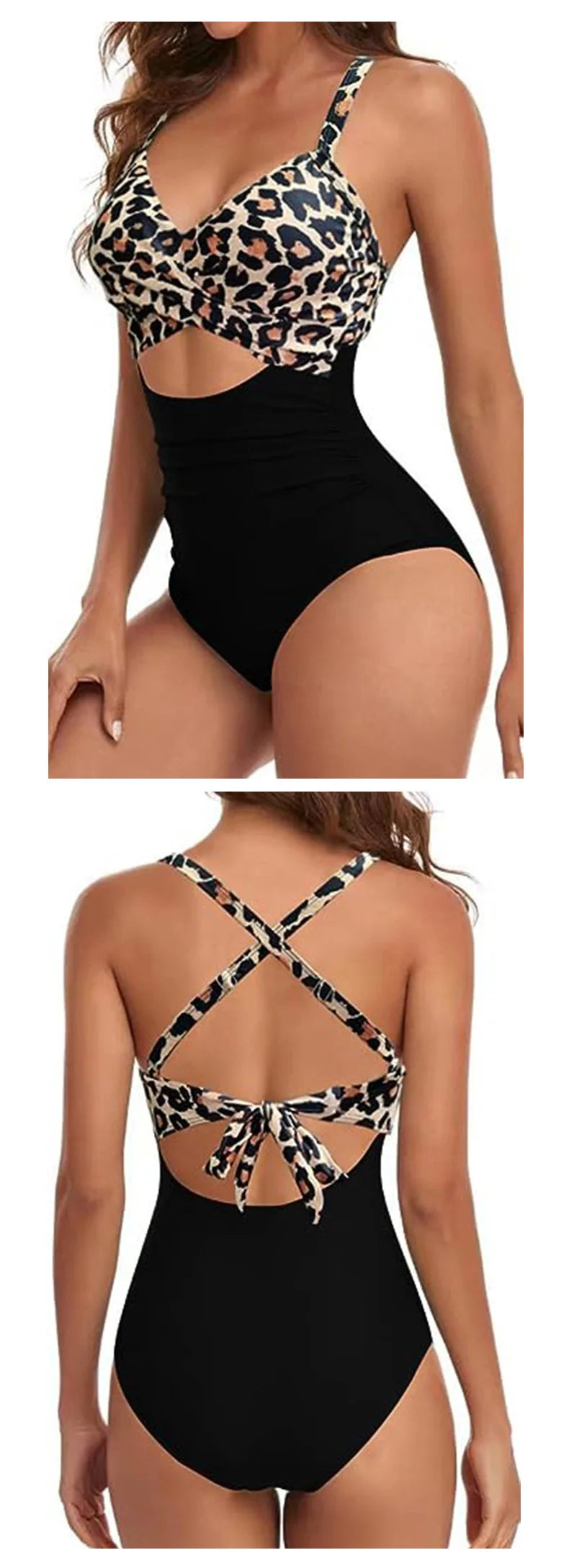 Leopard One Piece Swimsuit 2024 New Halter Push Up Swimwear Women Swimsuit Bathing Suit Beachwear Monokini Female Swimming Suits