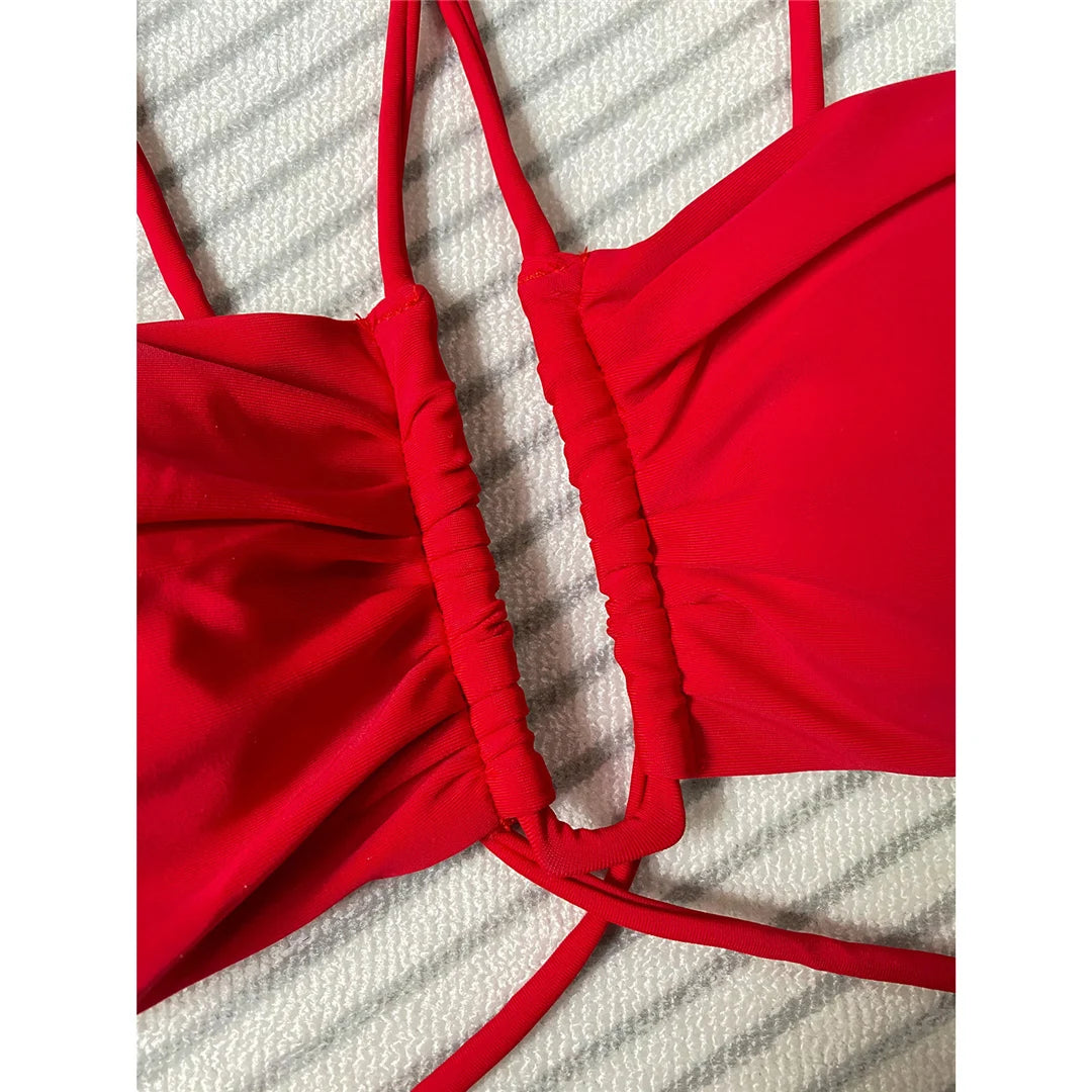 Sexy 3D Flower Wrinkled Female Swimsuit High Waist Bikini Women Swimwear Two-pieces Bikini set Bather Bathing Suit Swim Y4939