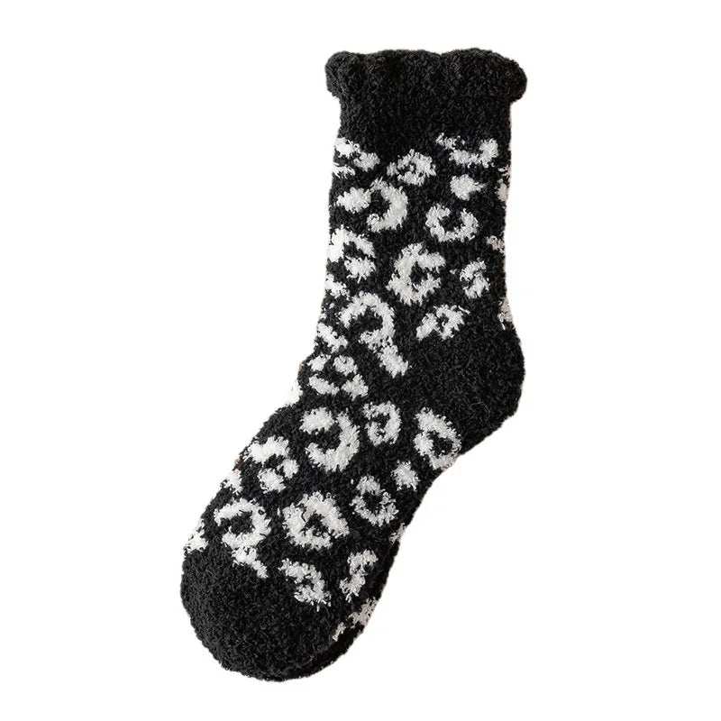 Fashion Coral Fleece Thick Socks Women Foot Cute Leopard Sock Funny Girls Breathable Warm Casual Socks Winter