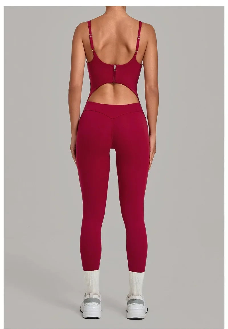 Women's Seamless Yoga Jumpsuits Sports Gym Fitness Backless Sleeveless Hip-lifting Pants One-piece Training Workout Bodysuits