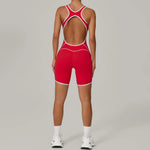 Summer New Gym Romper Padded Outdoor Sports Jumpsuit Hollow Open Back Yoga Suit Dance Sports Bodysuit Hip Lift Workout Yoga Sets
