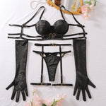Toucheart Erotic Lingerie Hollow Seductive Shaping Bra Set Gathering Passionate Sexy Luxurious Intimate Underwear Four-piece Set