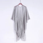 Sexy Fringe Tassel Mesh Sheer Shiny Knitted Tunic Beach Cover Up Cover-ups Beach Dress Beach Wear Beachwear Female Women V3321
