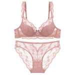 New Women Lace Flowers Embroidery Lingerie Set Sexy Hollow Thin Cup Push Up Bra Summer Comfort Underwear Adjustable Strap Bras