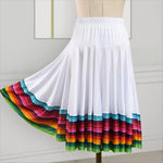 High Waist Spanish Swing Skirt Midi Skirt Ladies Folk Dance Skirt Elastic Large Swing Hem Mexican Flamenco Performance Skirts