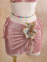 Sexy Beige 3D Flowers Embroidered Bikini Set 2026 Women Drawstring Cover Up 3 Piece Swimsuit Beach Bathing Suit Holiday Swimwear