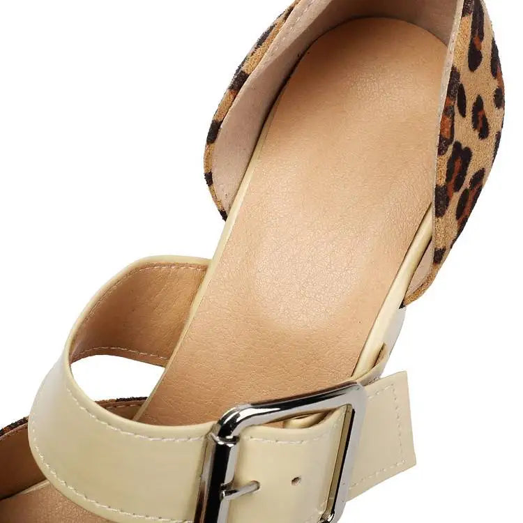 SpringAutumn New Model Fashion High Heels Nude Shoes Color Blocking Pointed Tip Buckle Leopard Print Sexy Party Women's Shoes