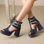 Summer New Style Fashion High-heeled Exposed Toes Women's Sandals Sexy Party Zipper Square Heel Women's Sandals Size 34-50
