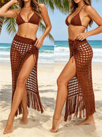 Womens Swimwears Skirts Knit Hollow Out Bikini Cover-ups See Through Club Beach Sexy Tie-ups Waist Tassel Hem Split Skirts