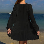 2025 Long Sleeve Hollow Out Crochet Knitted Tunic Beach Cover Up Cover-ups Beach Dress Beach Wear Beachwear Female Women K6674