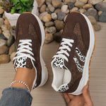 Fashion Leopard Print Pink Sneakers Women 2026 Spring Non Slip Platform Sneakers Woman Comfortable Lace Up Sport Shoes Plus Size