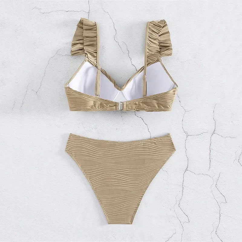 Wrinkled Ruffle Frilled Bra Cup Bikinis 2026 Female Swimsuit Women Swimwear Two Pieces Bikini Set Push Up Beachwear Bathing Suit