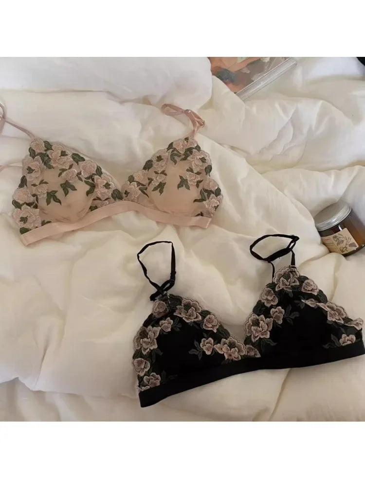 MOYISU Kawaii French Triangle Bra Airism Ultra Thin Invisible Bralette Set Black Lingerie Comfort S-XL 32-38 Sexy Tushy &Panty