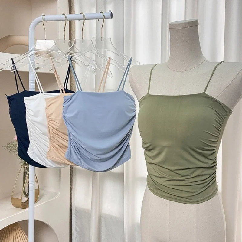 Ice Silk Tops Women Tank Tops Seamless Underwear Non-wire Bra With Pads Sexy Lingerie Female Summer Camisole