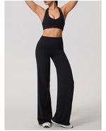 Hearuisavy Summer Yoga Set 2Pcs Women Breathable Backless Halter-Neck Sports Bra Push Up Pilates Fitness Top Straight Leg Pants