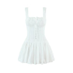 Square Neck Lace Trim Spliced Strap Dress For Women Front Mini Bud Skirt White Lace Mini Dress Ruffle Casual Summer Dress 4MXE