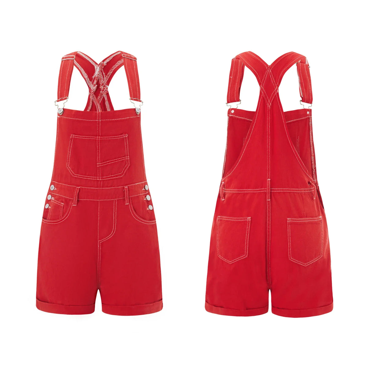 Women Denim Bib Overalls Adjustable Straps Shorts Romper with Pocket Casual Rolled Cuff Shortalls