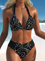 Vintage Black Polka Dot Print Bikini Set 2026 Women Tie Strap Push Up Bra Hollow Out High Waist Swimsuit Bathing Suit Swimwear