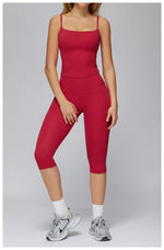 2 Pieces Yoga Set Women Sports Shirts Workout Top Fitness Suits Outdoor Gym Running Mid-length Pants Workout Clothes Tracksuits