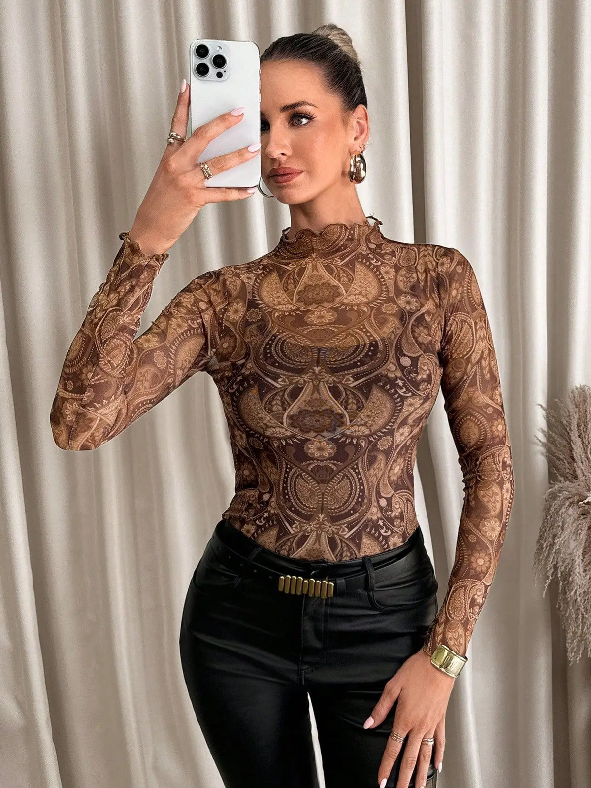European and American style sexy leopard print mesh earrings tights T-shirt tops women's inner tops