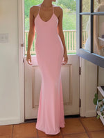 Summer Women's Sleeveless Fish Tail Dress Halter V Neck Bodycon Long Dress Gown Party Evening Elegant Sexy Streetwear