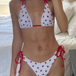 DEKA Women Cute Strawberries Print Bikini Set Sexy Thong Swimsuit Two Pieces Bathing Suit Swimwear