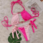 DEKA Neck Rhinestones Bikini Set Patchwork Swimsuit Women's Diamond Swimwear Push Up Female Beach Swimming Wear Bathing Suits
