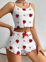 Camisole Strawberry Printing Casual Vest Tops and Shorts 2 Pieces Pajamas Set Women's Summer Sleepwear Loungewear