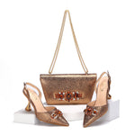 Doershowbeautiful High Quality African Style Ladies Shoes And Bags Set Latest gold Italian Shoes And Bag Set For Party HMA1-4
